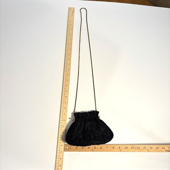 Carla Marchi Vintage Small Lace Evening Clutch Black Satin Gold Chain Bag - Picture 7 of 8